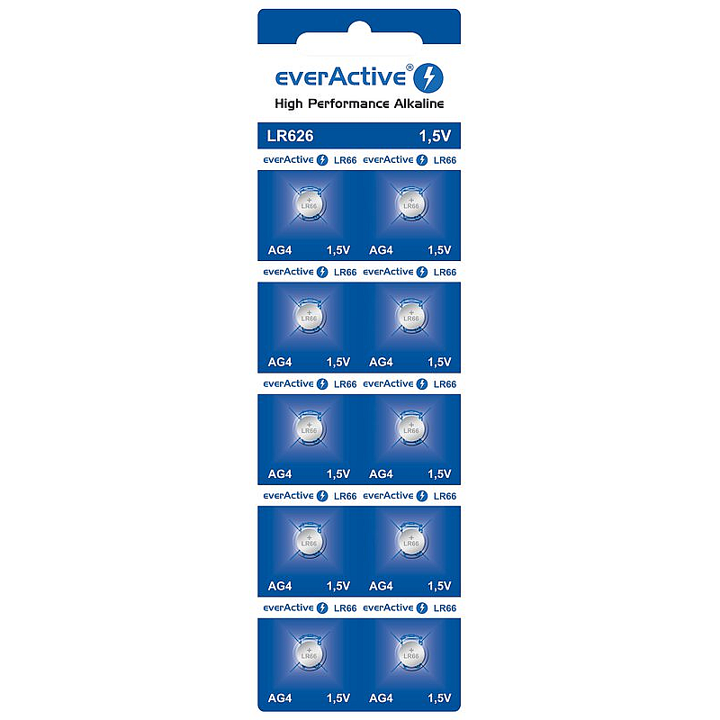 EverActive Μπαταρίες αλκαλικές κουμπιά 1,5V AG4 LR626 LR66 blister 10 τεμαχίων 