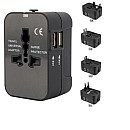 Ταξιδιωτικός αντάπτορας για EU/US/UK/AU 6A 250V με  2XUSB  5V/2.1Α Μαύρος 012434 BENSON