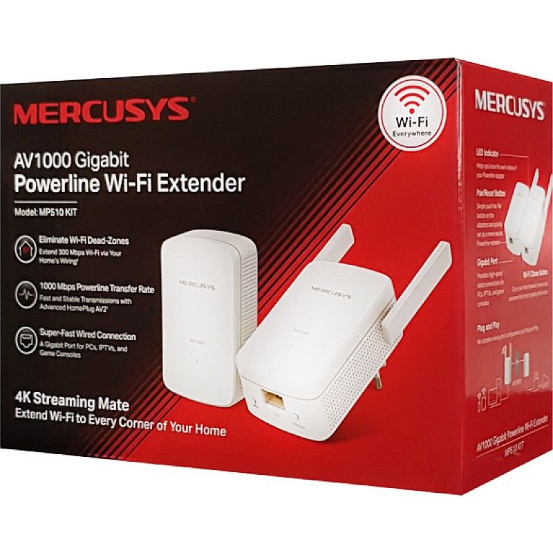 Mercusys MP510 KIT v1 Powerline Wi-Fi Extender AV1000 Gigabit Ethernet Διπλό για Ασύρματη Σύνδεση Wi‑Fi 4 και 2 Θύρες