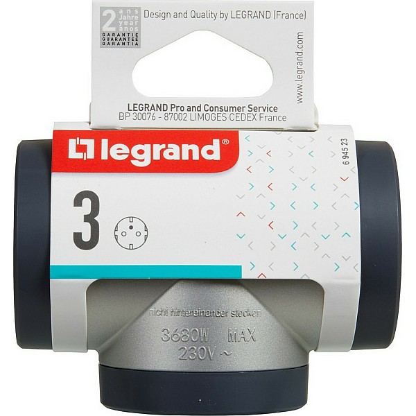 LEGRAND Πολύπριζο Σταυρός Σούκο 3 θέσεων Ασημί 694523