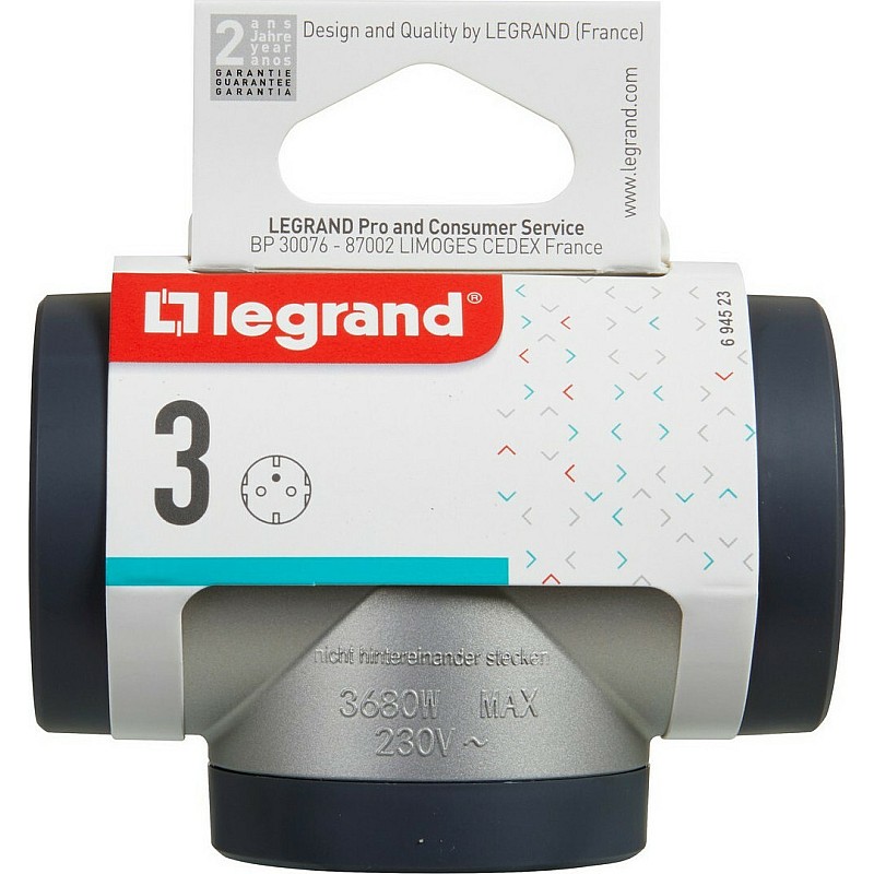 LEGRAND Πολύπριζο Σταυρός Σούκο 3 θέσεων Ασημί 694523