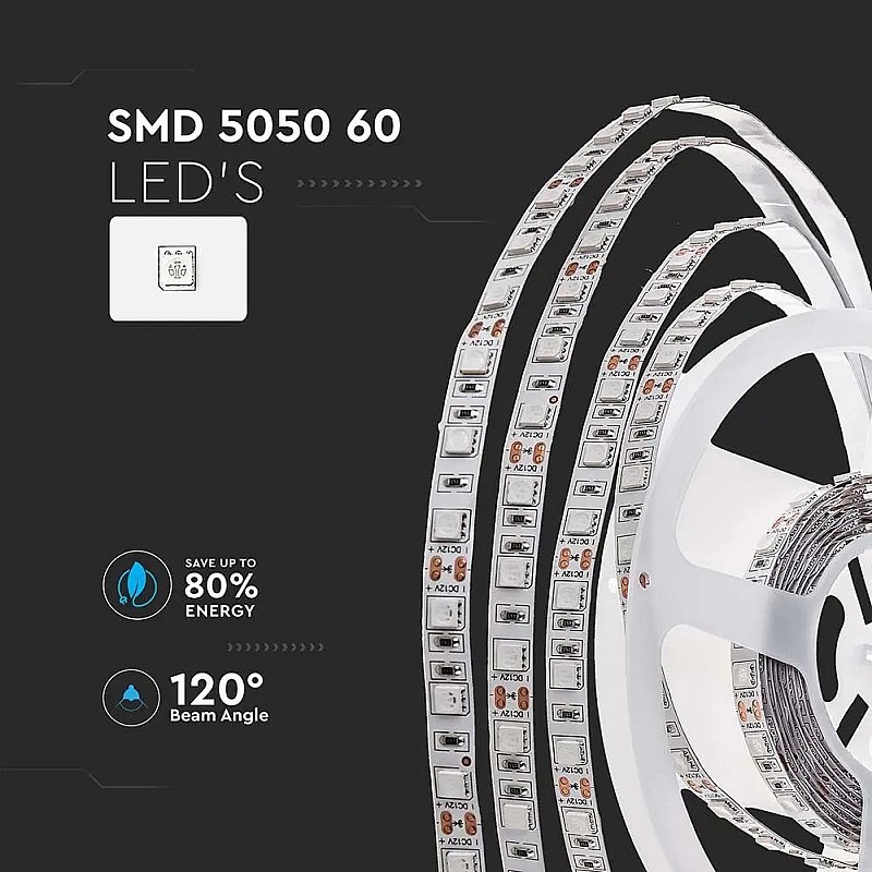 Ταινία led ισχύος 11w/m 60 led/m 5050 IP20 χρωματισμός Ψυχρό λευκό IP20 5 μέτρα VT-5050-60 V-TAC 212126