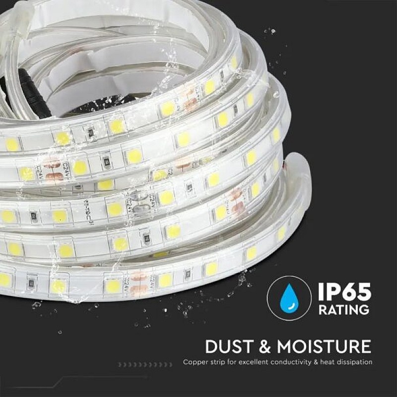 Tαινία LED DC:24V SMD5050 10W/m IP65 6500K χρωματισμός Ψυχρό λευκό αδιάβροχη 5 μέτρα V-TAC 212564