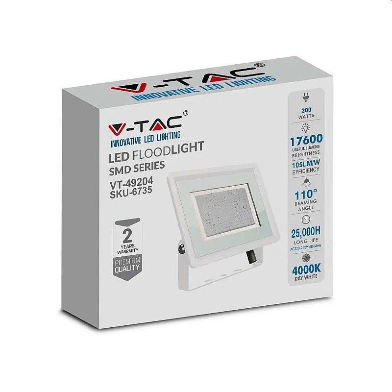 Προβολέας LED  200W φυσικό λευκό 4000K Λευκός VT-49204 6735 V-TAC
