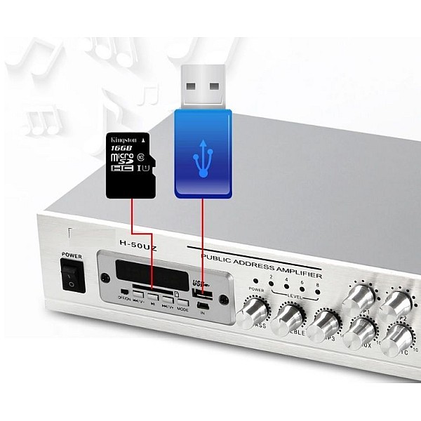 BT-50UZ Public Address ενισχυτής 60 Watt, 4-16 Ohm, 100V με USB και Bluetooth HKUIKKE