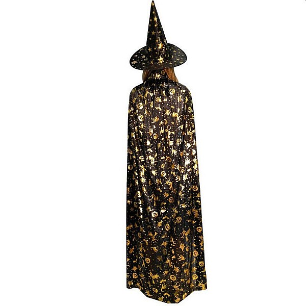 Αποκριάτικη Στολή Μάγος-Μάγισσα με φιγούρες Halloween μαύρο χρυσό OEM