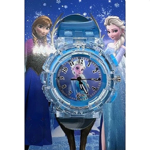 Παιδικό Ρολόι Αναλογικό με Καουτσούκ/Πλαστικό Λουράκι για κορίτσι φωτιζόμενο Frozen Γαλάζιο