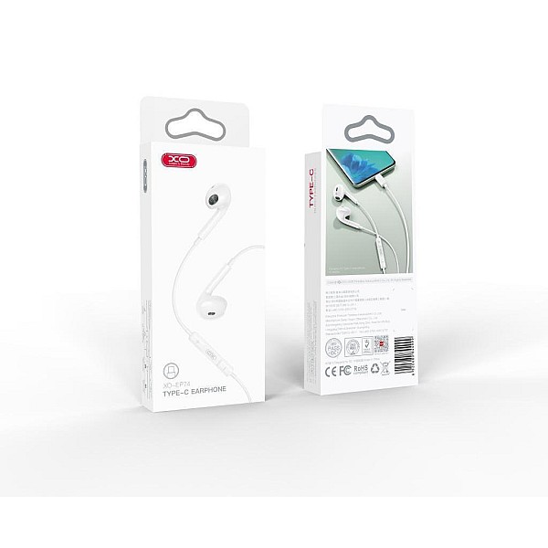 XO - EP74 Earbuds Headset Type C Ακουστικά Handsfree Λευκό χρώμα