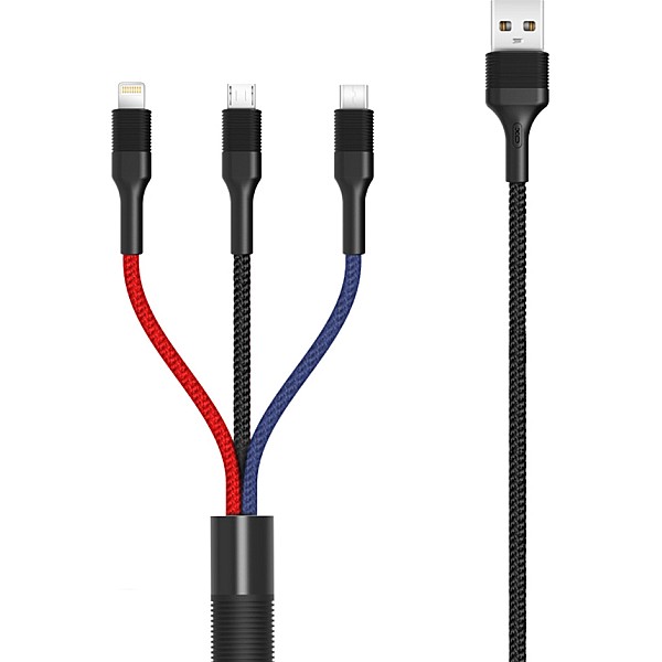 XO - NB54 Braided USB to Lightning - Type-C - micro USB Cable Πολύχρωμο 1.2m