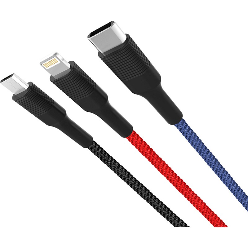 XO - NB54 Braided USB to Lightning - Type-C - micro USB Cable Πολύχρωμο 1.2m