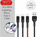 XO - NB54 Braided USB to Lightning - Type-C - micro USB Cable Πολύχρωμο 1.2m