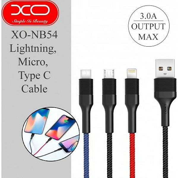 XO - NB54 Braided USB to Lightning - Type-C - micro USB Cable Πολύχρωμο 1.2m