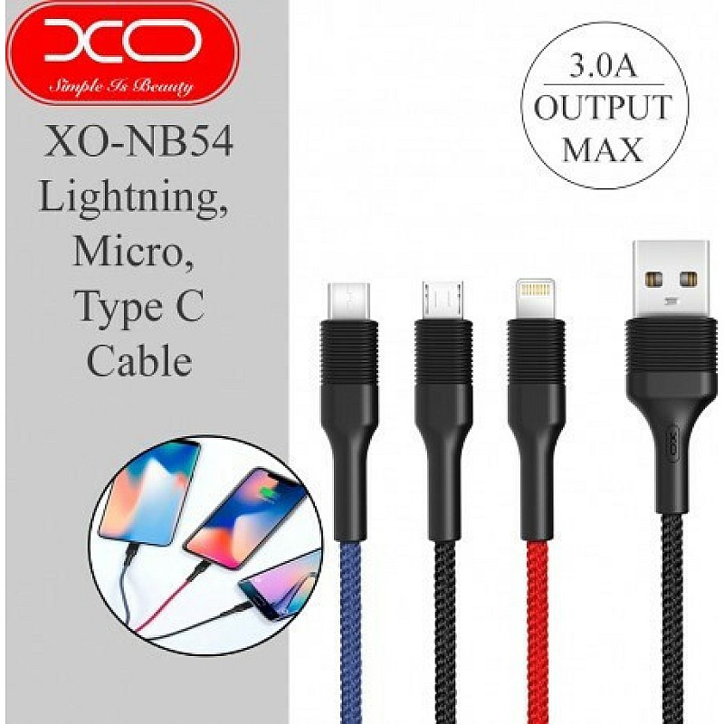 XO - NB54 Braided USB to Lightning - Type-C - micro USB Cable Πολύχρωμο 1.2m