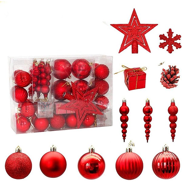 Χριστουγεννιάτικο Σετ  Μπάλες με Αστέρι πλαστικές Κόκκινο 60τμχ 91012  OEM