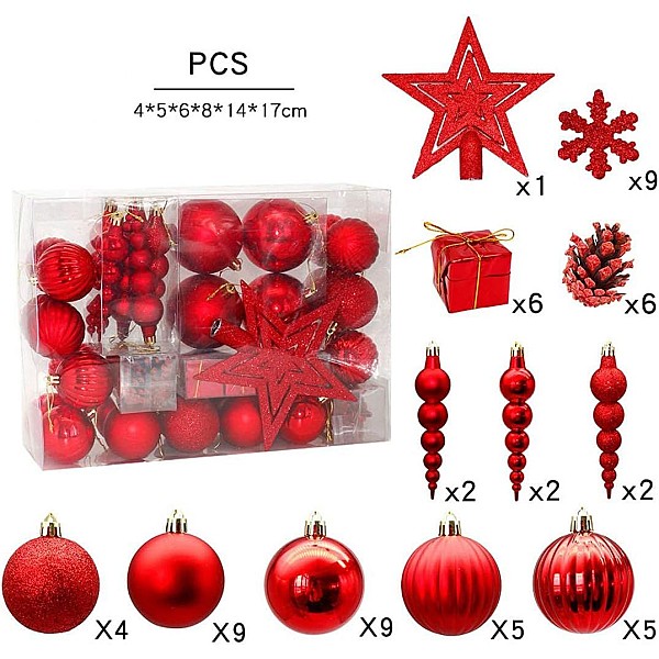 Χριστουγεννιάτικο Σετ  Μπάλες με Αστέρι πλαστικές Κόκκινο 60τμχ 91012  OEM