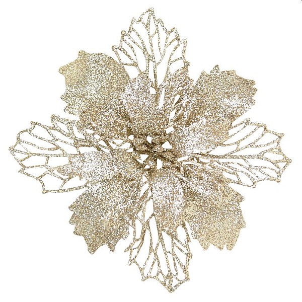 Χριστουγεννιάτικο Διακοσμητικό Πλαστικό Λουλούδι Χρυσό με glitter 20cm 91013 OEM