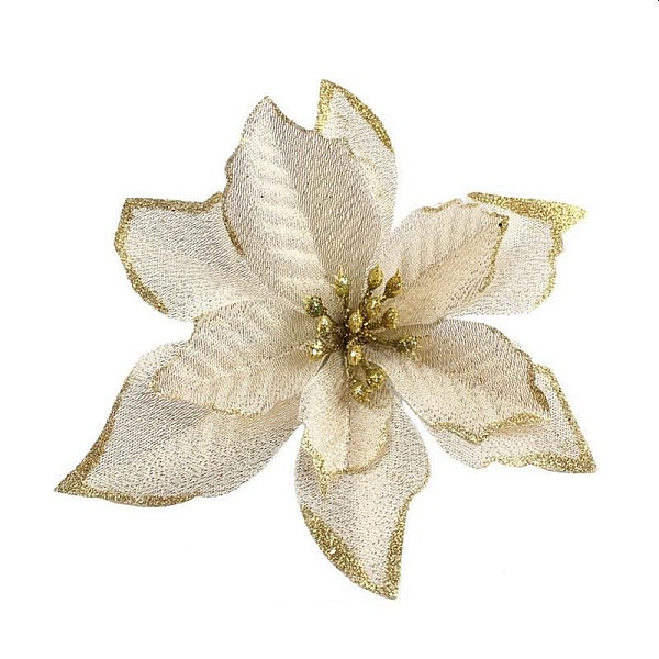 Χριστουγεννιάτικο Διακοσμητικό Πλαστικό Λουλούδι Αλεξανδρινό Χρυσό με glitter 13cm 91014 OEM