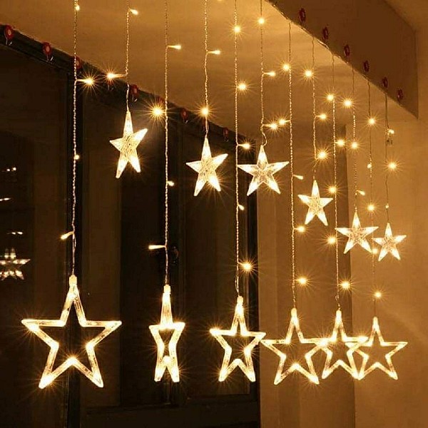 Χριστουγεννιάτικη Κουρτίνα αδιάβροχη με 12 Φωτιζόμενα Αστέρια Θερμό λευκό 93002 OEM