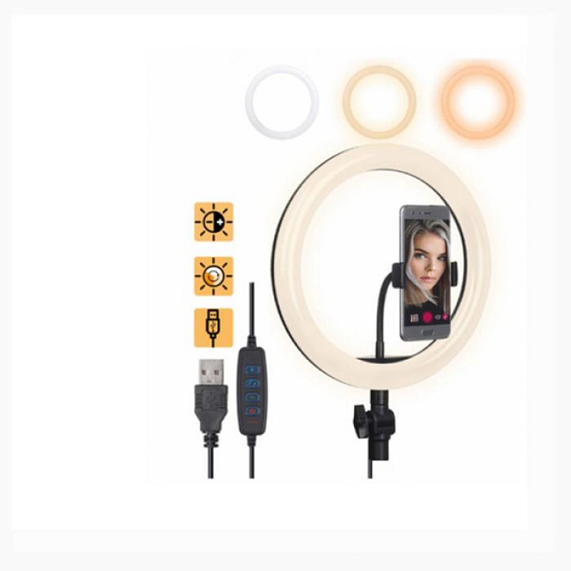 Selfie Ring Light 10in με 3 Χρώματα Φωτισμού, Dimmer 26cm & Μεγάλο Τρίποδο 77-177cm QX-260 OEM