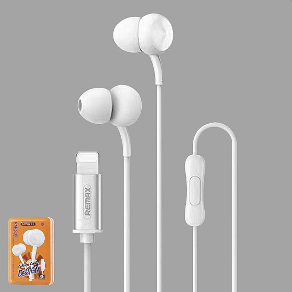 Remax RM-510i Ακουστικά  earphone  με Βύσμα Lightning και μικρόφωνο λευκό