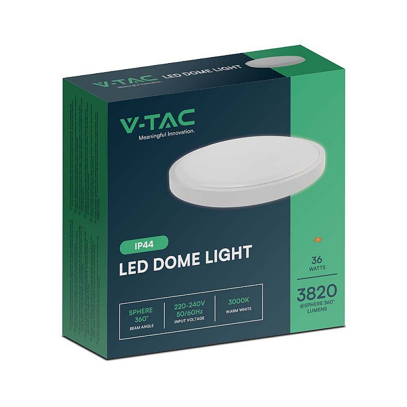 LED πλαφονιέρα 36W στρογγυλή Ψυχρό λευκό 6500K IP44 Λευκό 100lm/W 76231 V-TAC