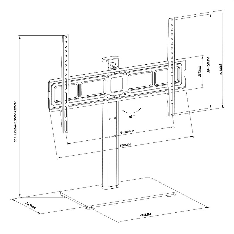 Βάση TV LED/LCD 32“-75” Επιτραπέζια με ορθοστάτη Ρυθμιζόμενη MC-386 Maclean cen-86212