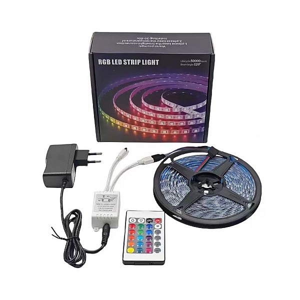 Σετ Ταινίας LED 12V RGB(W) Μήκους 5m και 30 LED ανά Μέτρο με Τηλεχειριστήριο και Τροφοδοτικό 10101030