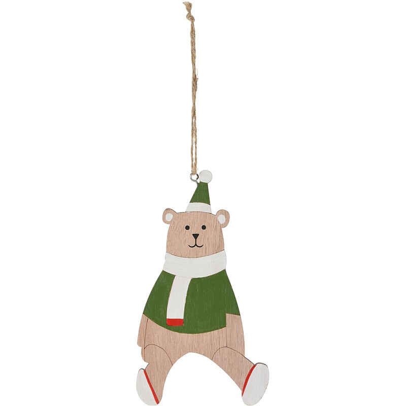 Χριστουγεννιάτικο Στολίδι Ξύλινο Αρκουδάκι διάφορα σχέδια 10x10cm 1τμχ DH8060140