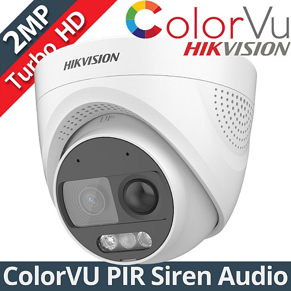 Hikvision DS-2CE72DF3T-PIRXOS 2.8mm Turbo HD X, 2Mpixels ColorVu, PIR, Siren, Audio, White Light 20μ. IP67