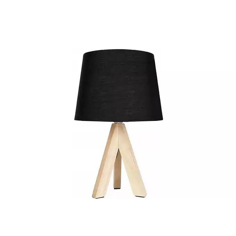 Επιτραπέζιο Ξύλινο φωτιστικό πορτατίφ E14 με υφασμάτινο καπέλο Μαύρο Y03000050 H&S