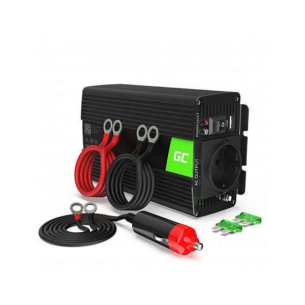 Voltage inverter 300W/600W 12V/230V PLUS +USB 5V/500mA GC-INV01DE Green Cell
