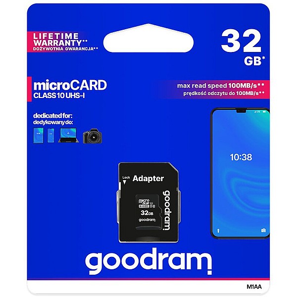 GoodRam Κάρτα Μνήμης Micro 32GB M1AA micro SDΧC Class 10 UHS-1 + adapter