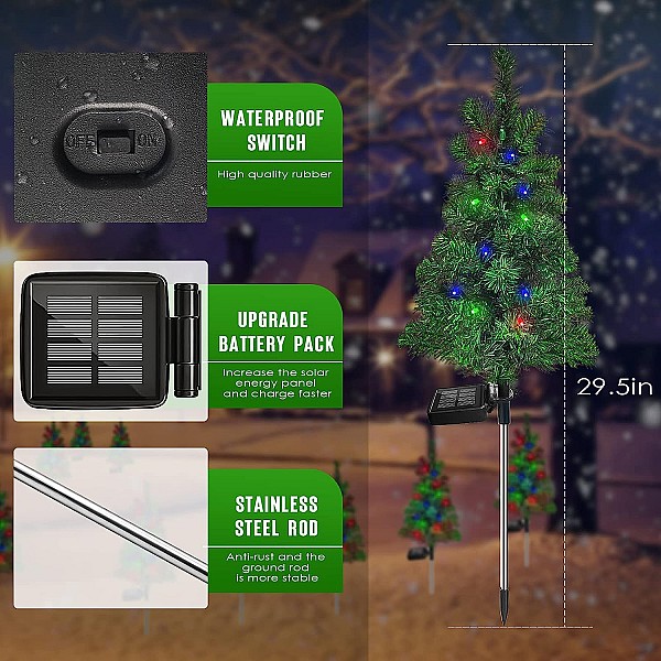 Ηλιακά Χριστουγεννιάτικα δεντράκια φωτιζόμενα με 20 RGB Led 30cm Πράσινα OEM σετ 2 τεμαχίων