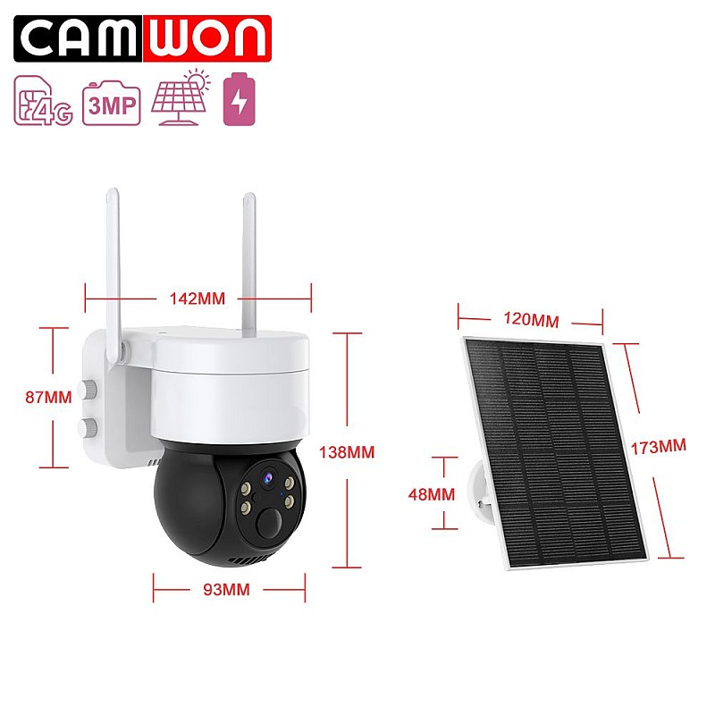 CAMWON WIP-C300X Ηλιακή 4G Wireless PTZ κάμερα 3Mpixels Με κάρτα SIM Λευκή