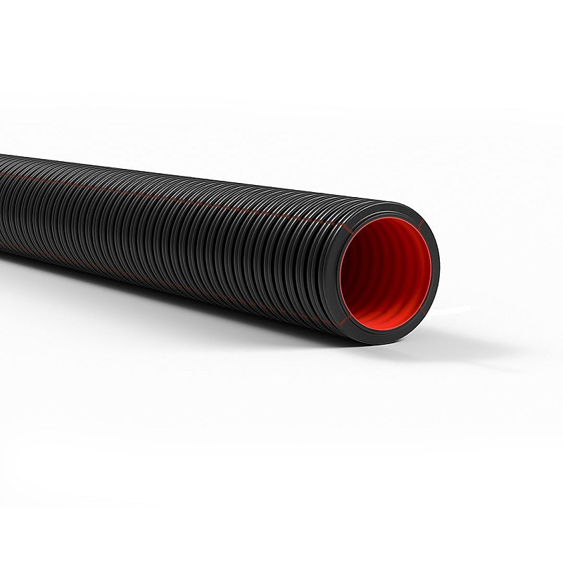 Διαμορφώσιμος  Σωλήνας διπλού δομημένου τοιχώματος μεσαίου τύπου DUROFLEX PLUS ISR Ø20mm μαύρο με 4 κόκκινες γραμμές 2050020