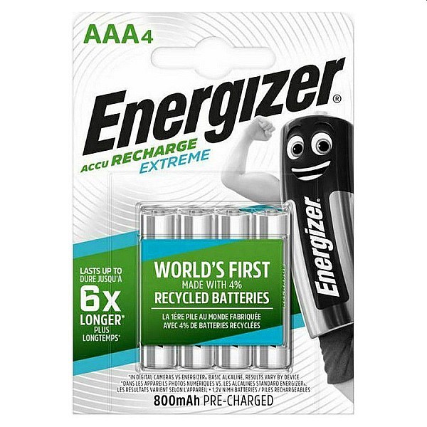 Energizer Μπαταρία Επαναφορτιζόμενη Extreme AAA 800mAh 4 Τεμάχια