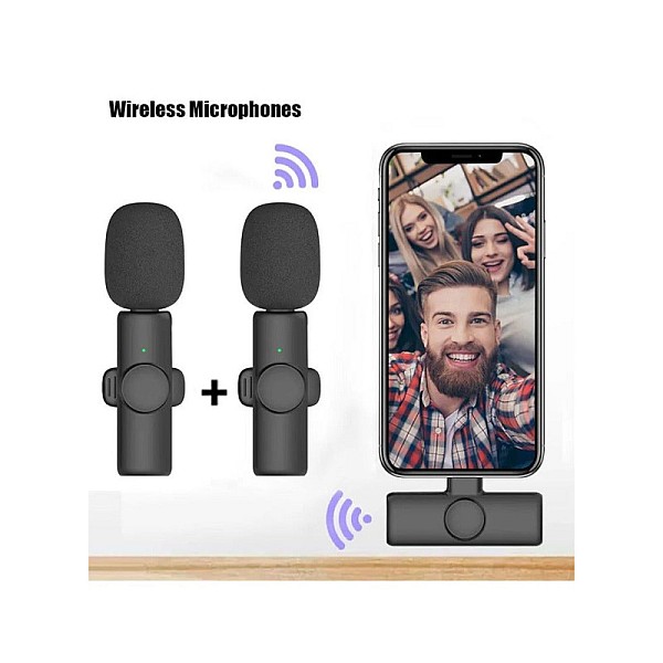  K9 Type-C Wireless Live-Stream Microphone Σετ ασύρματα επαναφορτιζόμενα πυκνωτικά μικρόφωνα για καταγραφή ήχου μαύρα