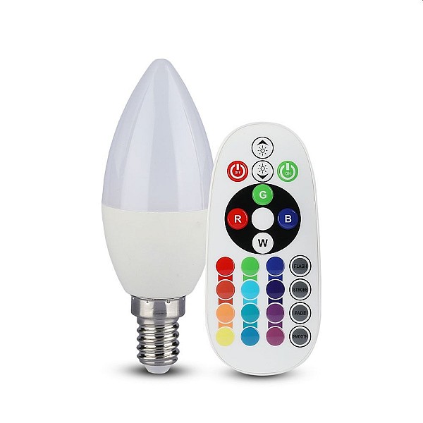 Λαμπτήρας LED E14 Κεράκι SMD 3.5W RGB Ψυχρό λευκό 6400K (RF CONTROL) dimmable VT-2214 2771 V-TAC