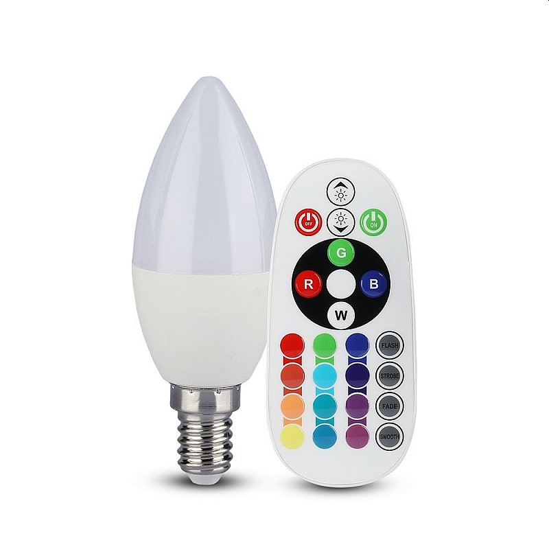 Λαμπτήρας LED E14 Κεράκι SMD 3.5W RGB Ψυχρό λευκό 6400K (RF CONTROL) dimmable VT-2214 2771 V-TAC