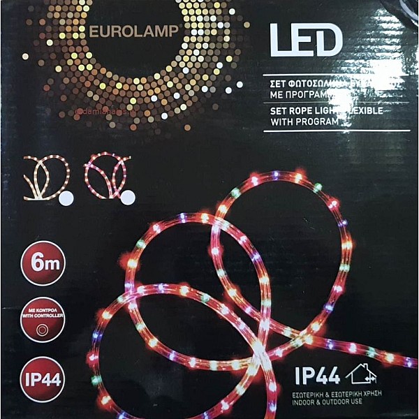Σετ Φωτοσωλήνας LED Μονοκάναλος 6 μέτρα με πρόγραμμα χρωματιστός 24LED/m 230V 600-22112 EUROLAMP