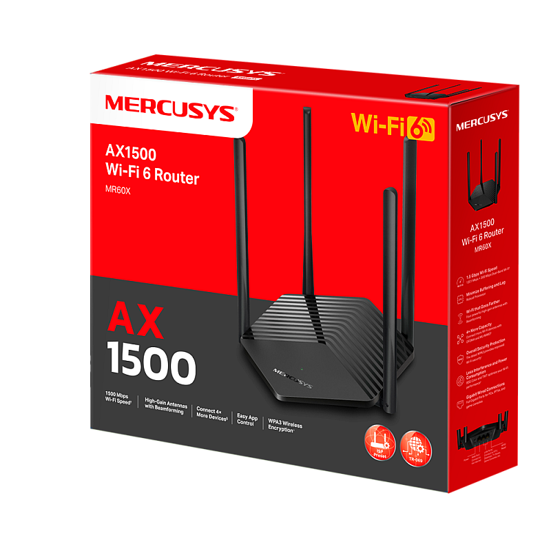 Mercusys MR60X AX1500 ασύρματο Router Wi‑Fi 6 με 3 Θύρες Gigabit Ethernet V2.0