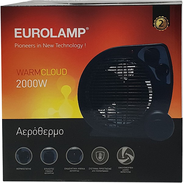 Αερόθερμο Δωματίου 2000W Μαύρο με ρυθμιζόμενο θερμοστάτη 300-41205 EUROLAMP