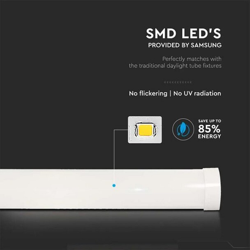 Φωτιστικό LED 40W Γραμμικό Πρισματικό Samsung 120cm Φυσικό Λευκό 4000Κ 20351 V-TAC
