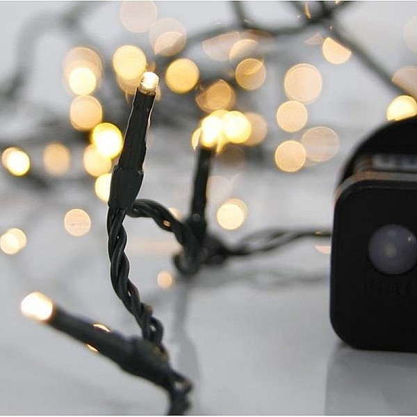 Χριστουγεννιάτικα λαμπάκια LED 100 Θερμό Λευκό 3mm με Προγράμματα Σειρά  Πράσινο Καλώδιο ΙΡ44 600-11501 EUROLAMP