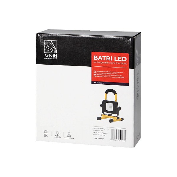Προβολέας LED Επαναφορτιζόμενος Φορητός 10W Ψυχρό λευκό 6500Κ AD-NR-6201L6 Adviti