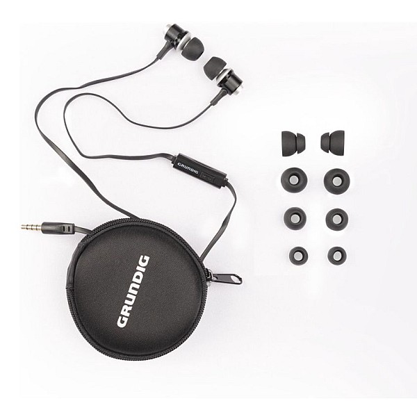 GRUNDIG 86351 Ακουστικά Handsfree σειρά Metal Pro με μικρόφωνο και πλακέ καλώδιο μαύρο χρώμα