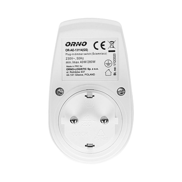 ORNO Adapter With Dimmer Μονή Εξωτερική Πρίζα Ρεύματος με ντίμερ 280watt OR-AE-13114(GS)