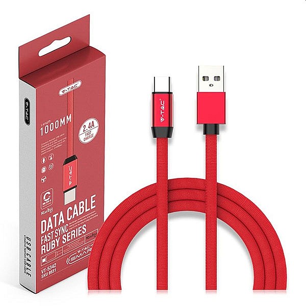 Καλώδιο Φόρτισης και μεταφοράς δεδομένων RUBY Series USB Type C 1m κόκκινο VT-5342 8631