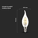 Λαμπτήρας Led E14 C35 φλόγα 4Watt Θερμό λευκό 3000K Κεράκι Filament VT-1997 214302 V-TAC