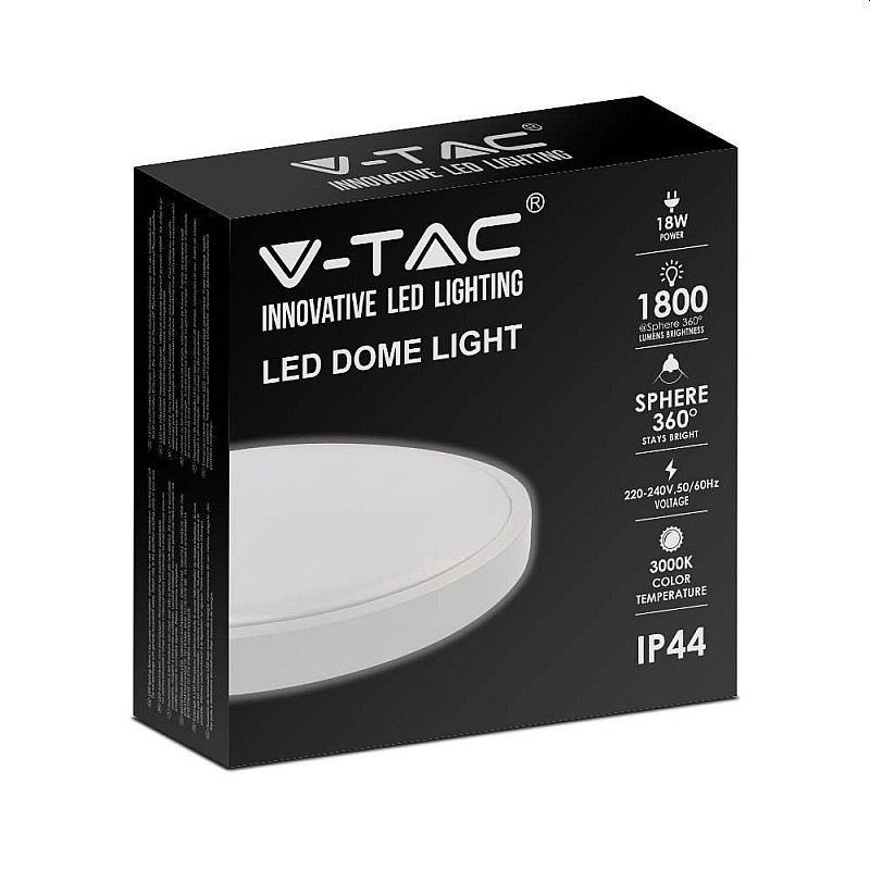 LED πλαφονιέρα 18W στρογγυλή θερμό λευκό 3000K IP44 Λευκό 100lm/W 7615 V-TAC
